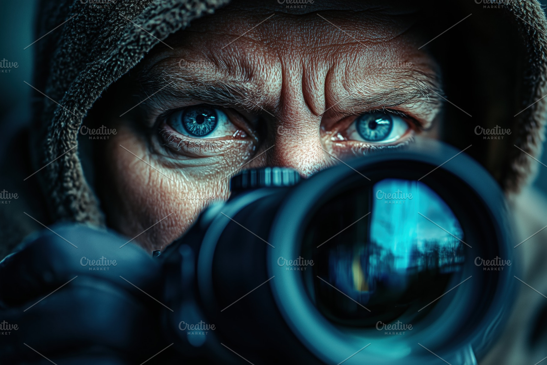 A close-up of a Criminal Investigation Inspector person with striking blue eyes, a Person Photo by Textures & Backgrounds