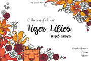 Tiger Lilies & Roses - clip-art, an Illustration by Zooza Art (Thumbnail 1 of 15)