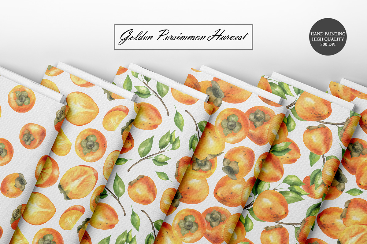 Persimmon Seamless Patterns, a Food Illustration by OlDm_Shop (Photo 9 of 10)