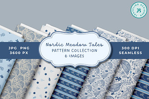 Nordic Blue Floral Bird Patterns