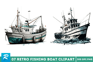 Retro Fishing Boat Clipart Bundle