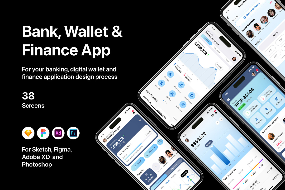 Bank, Wallet & Finance App, an UI Kit Template by flr.24 (Photo 1 of 2)