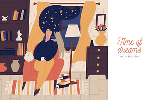 Woman dreaming, fantasy concept, a Person Illustration by Good Studio