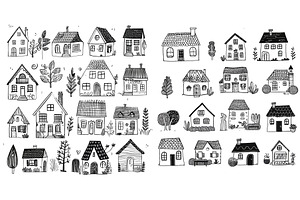 Minimalist Line Art Cottage, Vintage