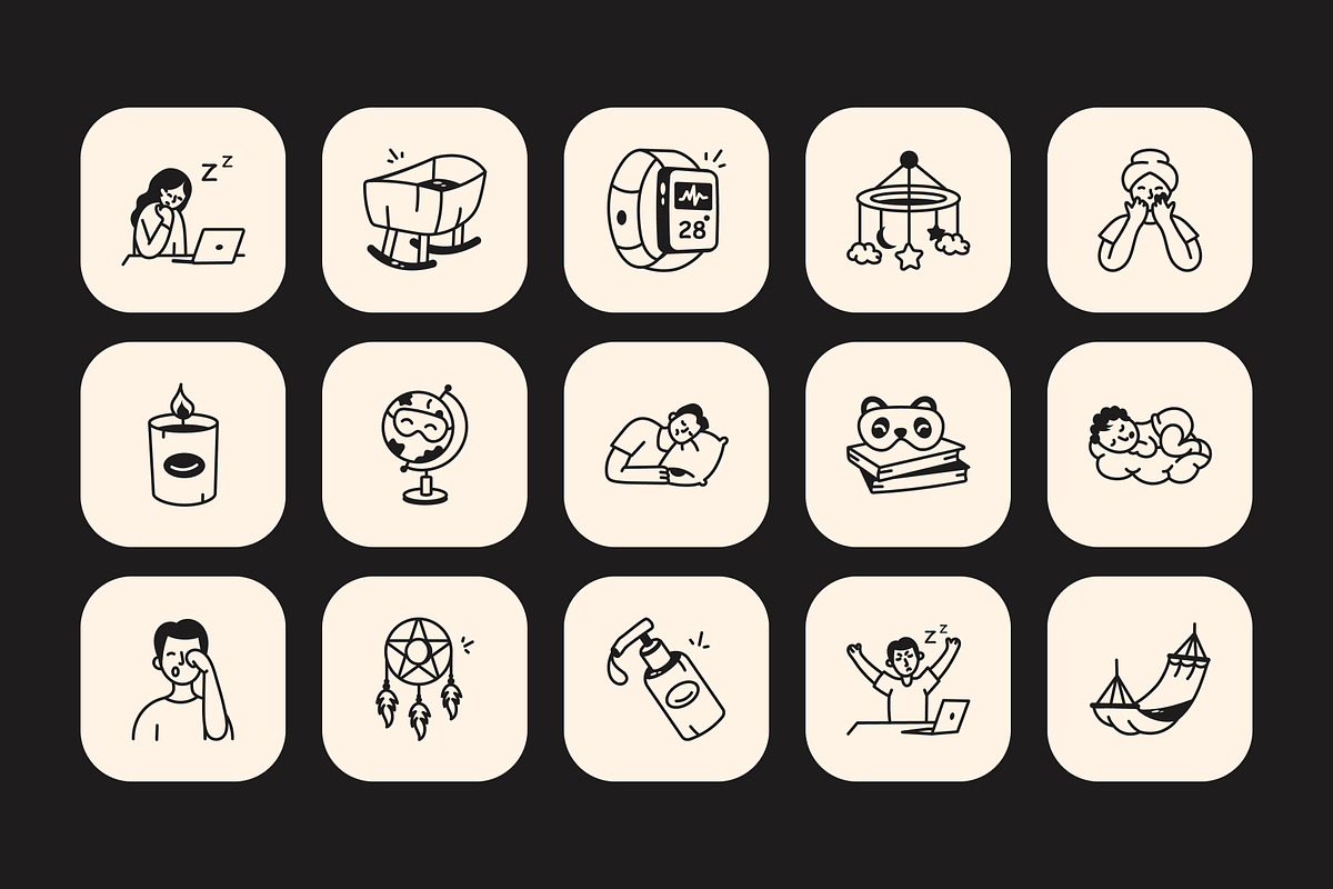Animated Sleep Doodle Icon Set, an Outline Icon by Vectors Market (Photo 4 of 5)