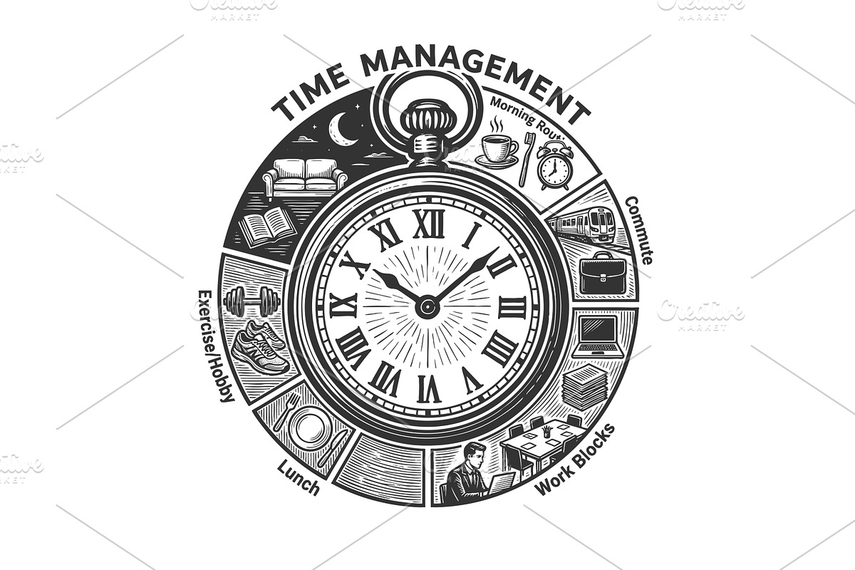 Time Management Clock Daily Routine, a Finance Illustration by AlexArt
