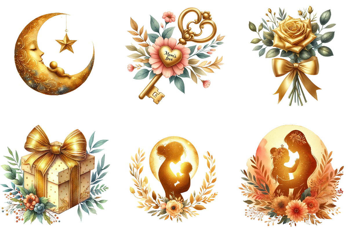Golden Mother's Day Clipart, an Illustration by DreamArtGraphic (Photo 3 of 4)