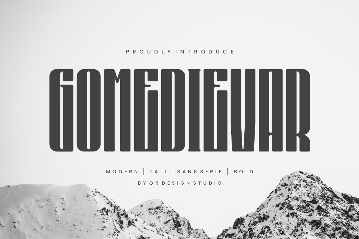 Gomedievar - Tall Font, a Sans Serif Font by QR Design Studio (Photo 1 of 9)