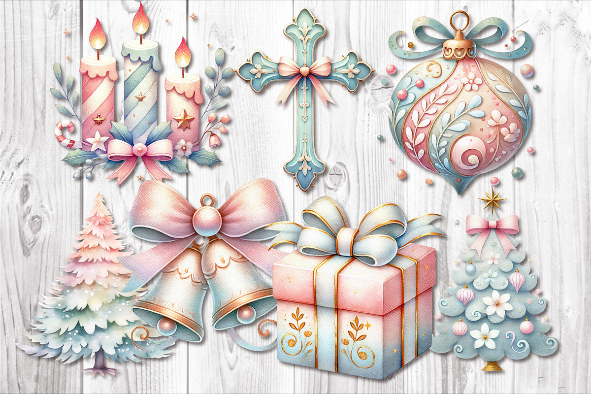 Pastel Christmas Clipart Collection, a Seasonal Illustration by V Design Creator (Photo 3 of 7)