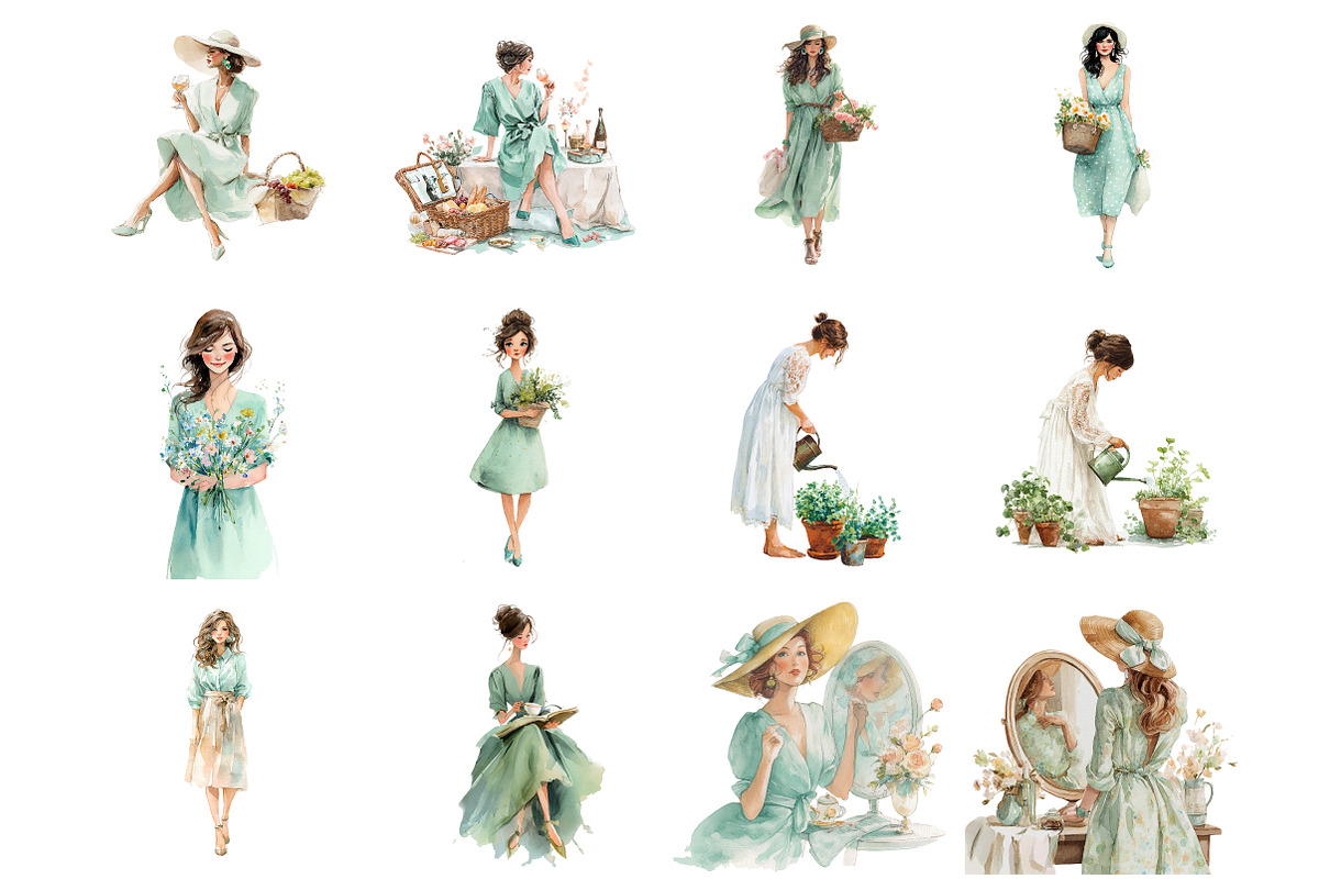 Watercolor Spring Scenes Clipart, an Illustration by DreamArtGraphic (Photo 2 of 4)