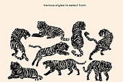 Linocut Tigers Clipart Bundle, an Animal Illustration by ClayStudio (Thumbnail 3 of 6)