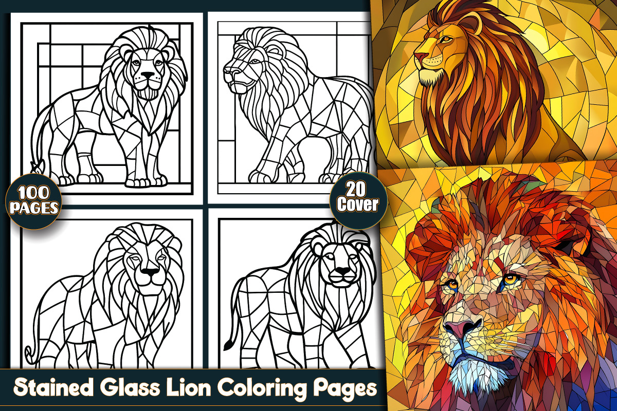 Stained Glass Lion Coloring Pages, an Animal Illustration by protabsorkar11 (Photo 1 of 6)