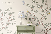 Woodland Chinoiserie Pattern scene, a Wallpaper Graphic by Grace Noboa Illustrations (Thumbnail 4 of 14)