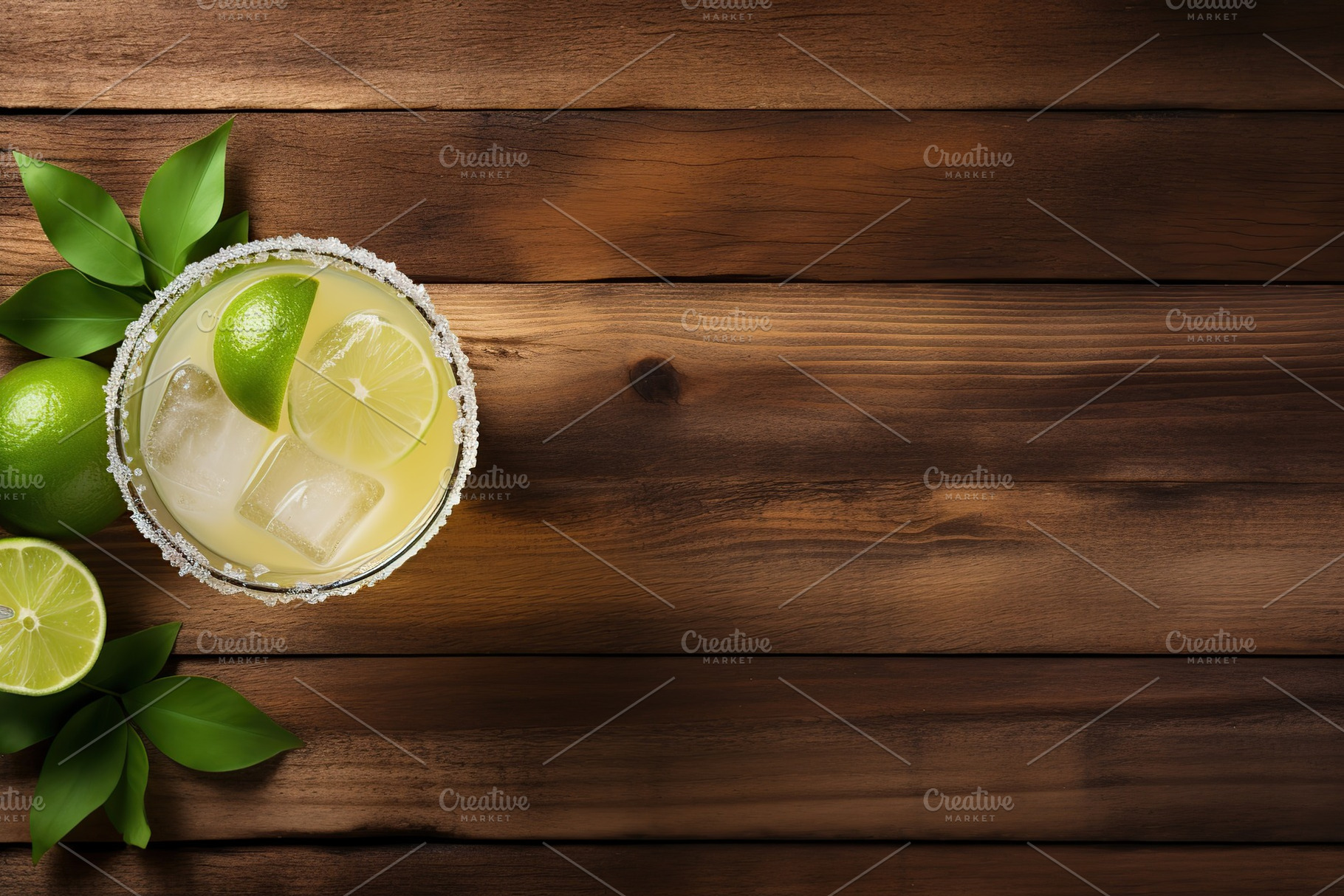 Flat lay of margarita cocktail on wooden background, a Food & Drink Photo by AlyaAnd