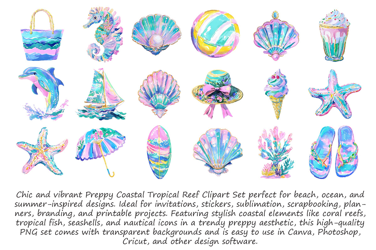 Preppy Coastal Tropical Reef Clipart, an Illustration by Libby Wishes (Photo 2 of 4)
