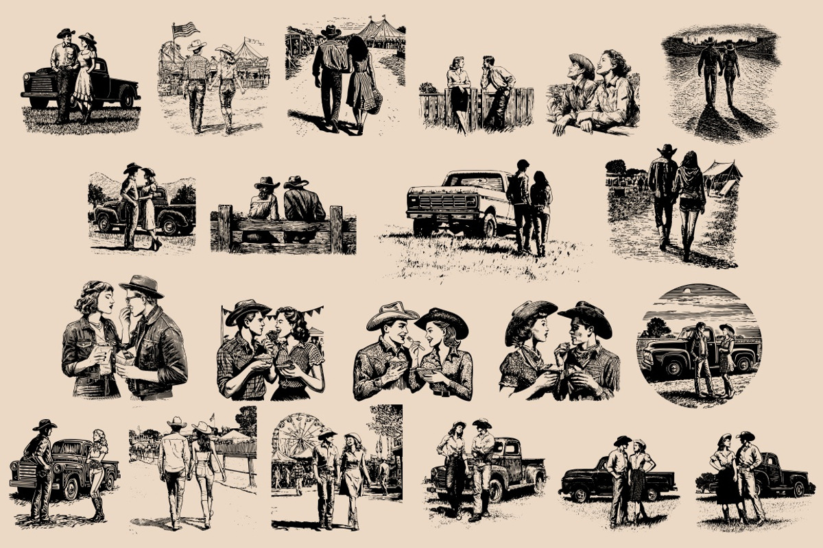 Vintage Retro Rodeo illustrations, an Object Illustration by Nocturnal Wolf (Photo 9 of 17)
