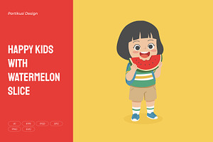 Happy Kids with Watermelon Slice, a Person Illustration by Partikusi Design