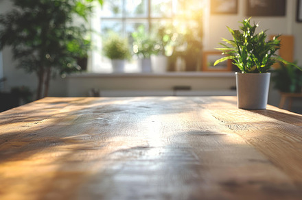 A serene indoor scene featuring a small potted plant on a rustic wooden table,, a Background Photo by ImageMir