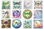 Dragonfly Postage Stamps Clipart, an Illustration by Dream Creation (Thumbnail 4 of 4)