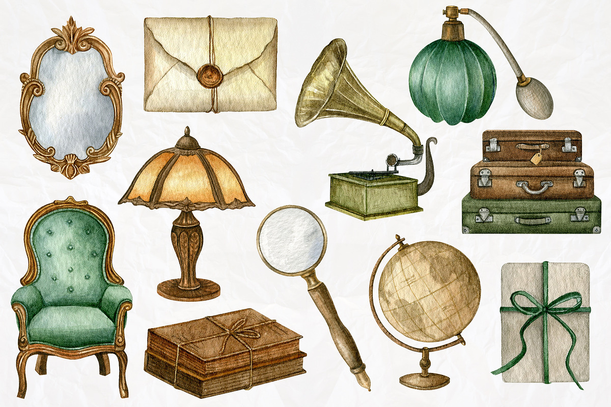 Vintage watercolor set, a Decorative Illustration by Nastilustra (Photo 3 of 10)