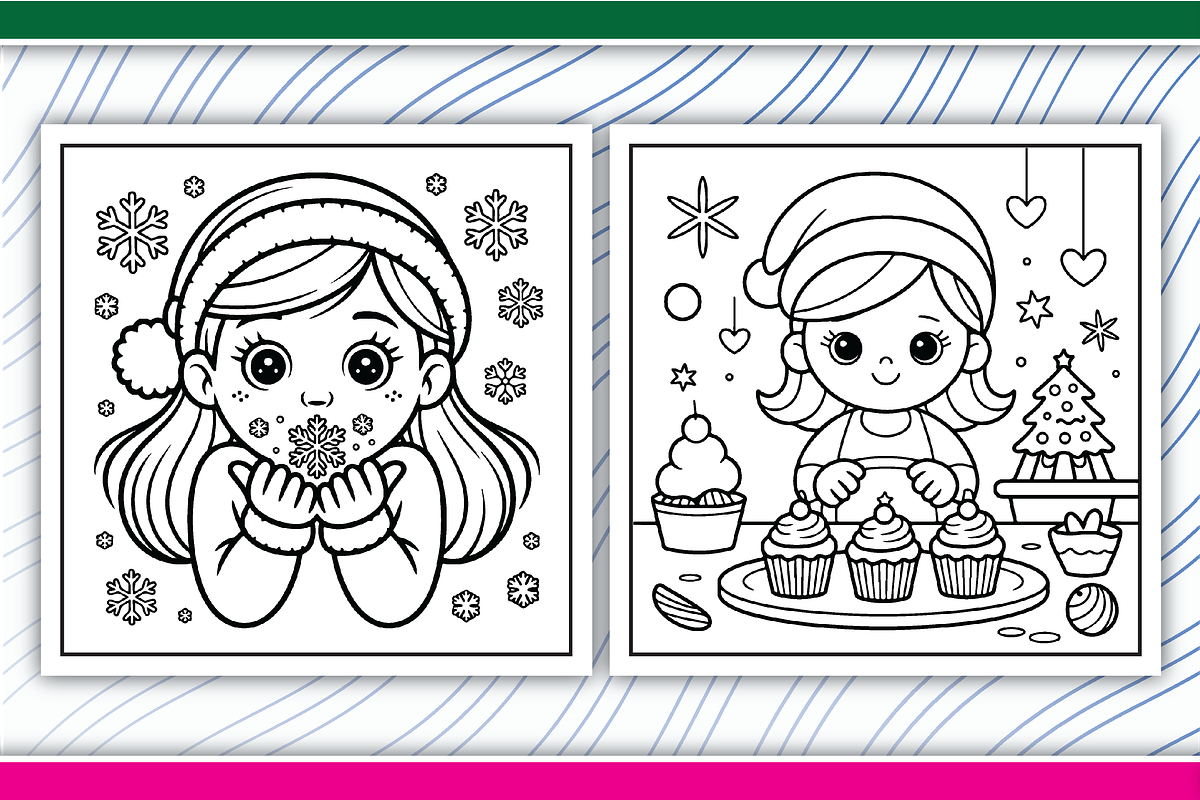 Christmas Girl Coloring Pages, an Illustration by LightExpress (Photo 2 of 4)