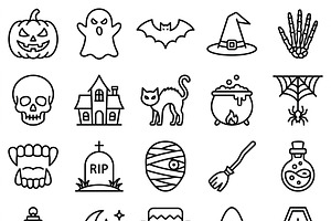 21 Haunted Halloween Icon Set, an Outline Icon by adenpinkstore