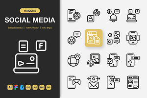 Social Media Outline Icons, an Icon by Spacepixel Creative