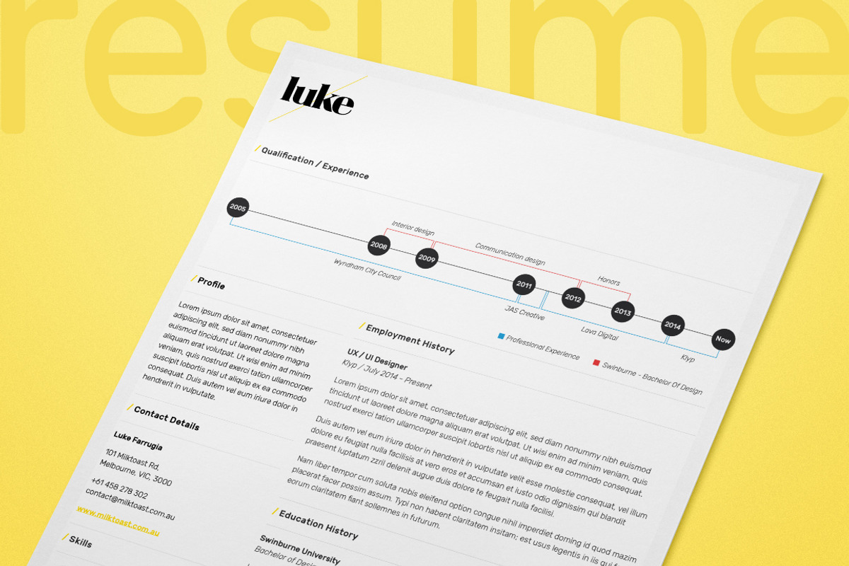 Single Page Resume/CV, a Resume Template by Milktoast (Photo 1 of 4)