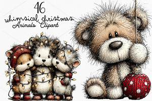 Whimsical Christmas Animals Clipart, a Seasonal Illustration by Canvas Craft