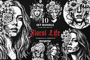 10 Bundle Dark Art Floral Life Girl, an Illustration by Morspective (Thumbnail 1 of 7)