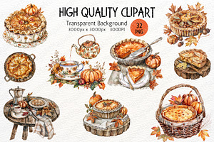 Pumpkin Pie Watercolor Clipart PNG