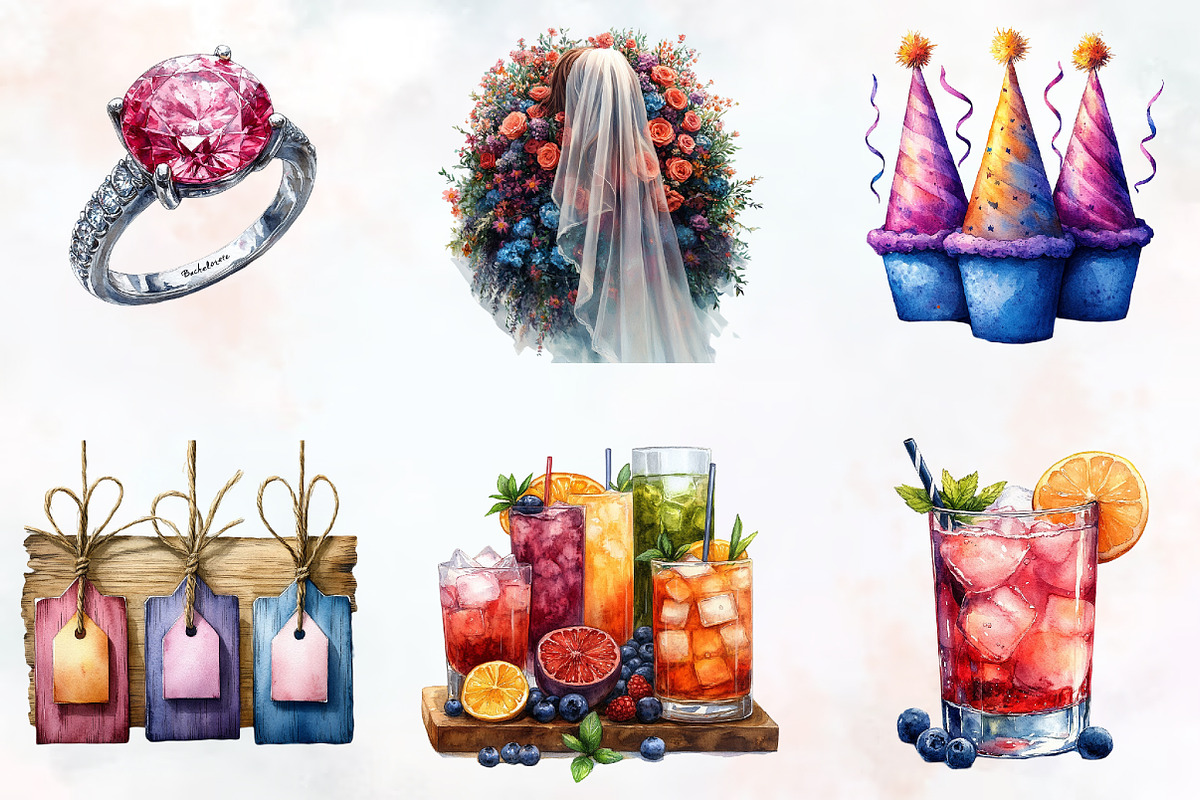 Bachelorette Watercolor Cliparts, an Illustration by RobertsArt (Photo 7 of 7)