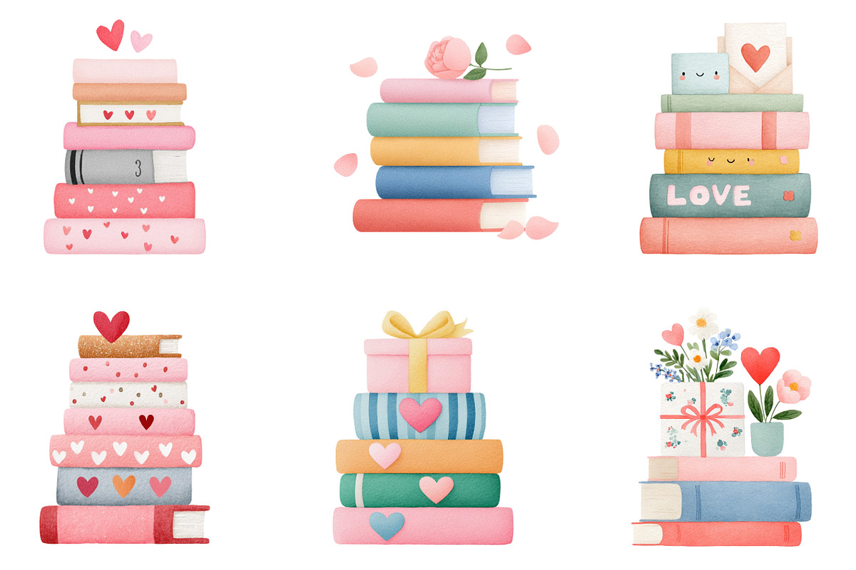 Valentine Stack of Books Clipart, an Illustration by Dream Creation (Photo 3 of 7)