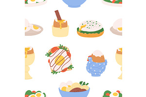 Tasty food seamless pattern. Noodles, a Food Illustration by LadadikArt