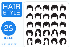 Wig and Hair Icons Set, a Solid Icon by Designfour