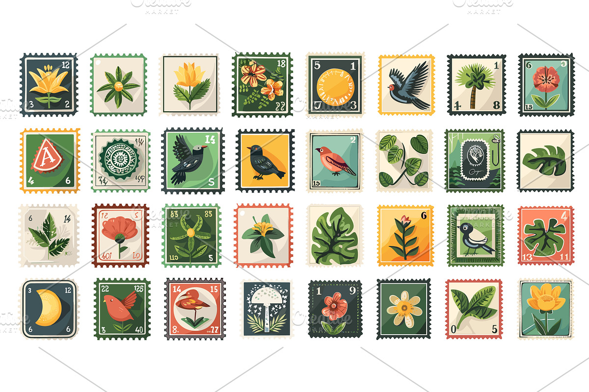 Cartoon Different Postage Stamps, an Object Illustration by LadadikArt