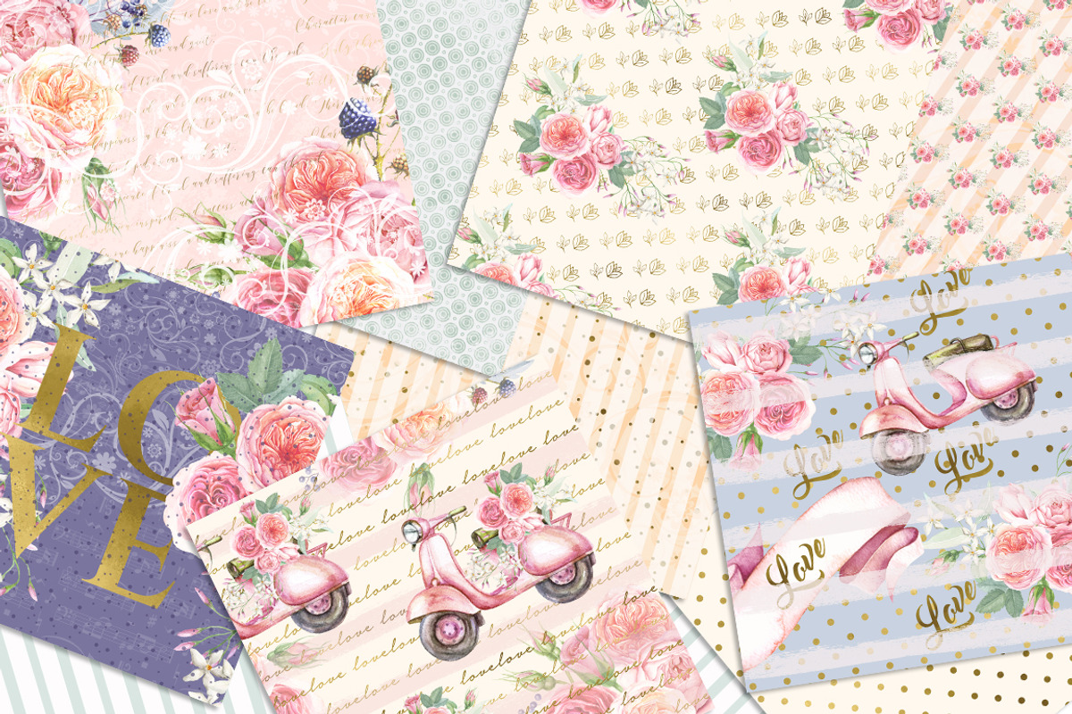 PEACH BLUE DIGITAL PAPER PACK, a Pattern Graphic by rusticmelody (Photo 2 of 2)