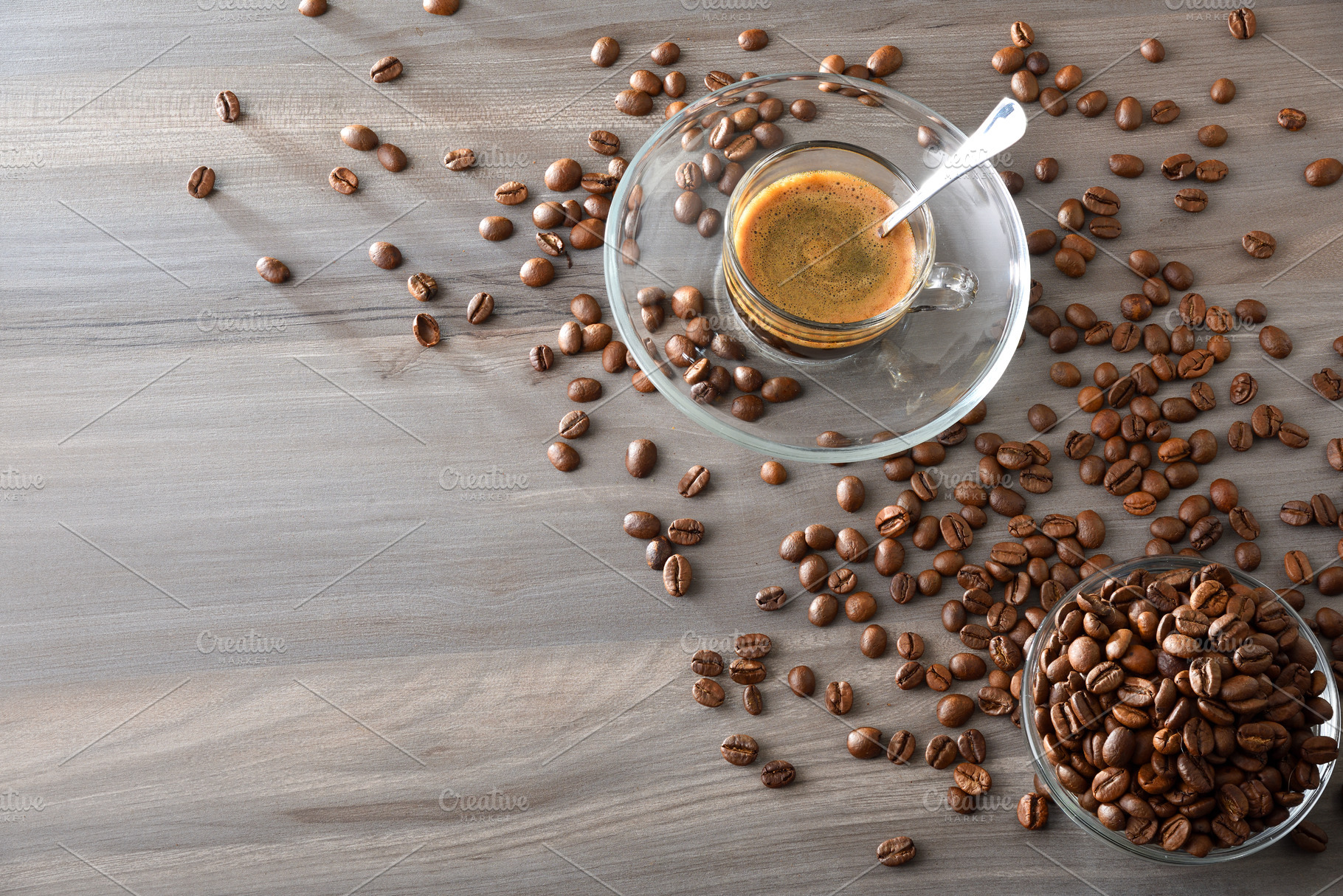 Background with coffee on a wooden table with coffee beans, a Food & Drink Photo by Davizro's Market