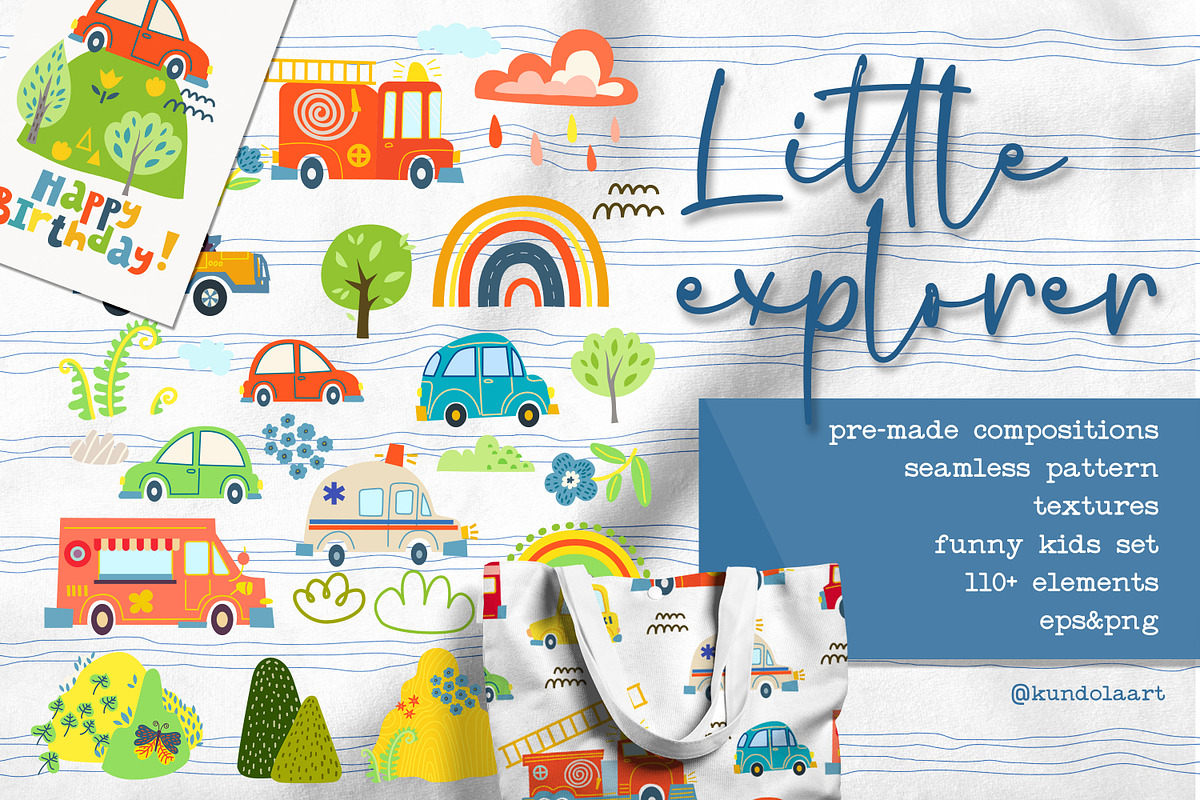Kids set cute cars., a Pattern Graphic by KundolaArt (Photo 1 of 11)