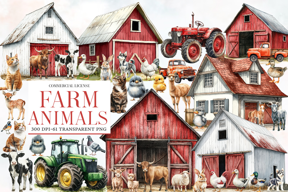 Watercolor Farm Animals Clipart, an Illustration by Designworld (Photo 1 of 5)