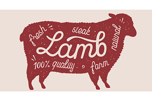 Sheep, lamb, lettering. Silhouette