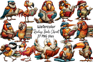 Cozy Reading Birds Clipart Bundle., an Animal Illustration by SVGArt