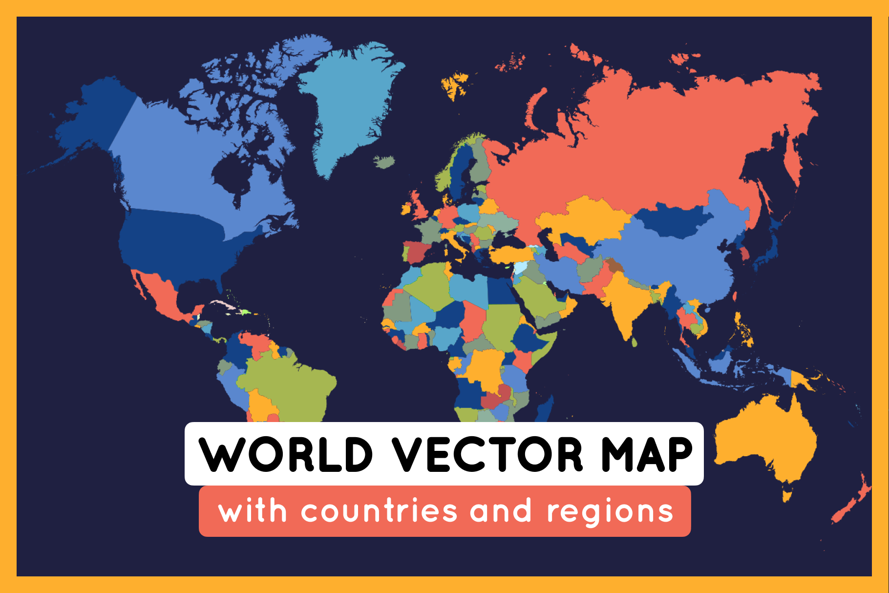 World map with countries and regions, an Illustration by KULISTOV