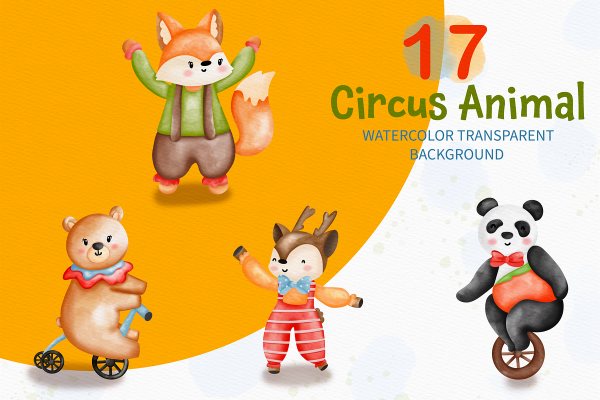 Watercolor Circus Clipart, Animals, an Animal Illustration by Apixsala (Photo 3 of 14)