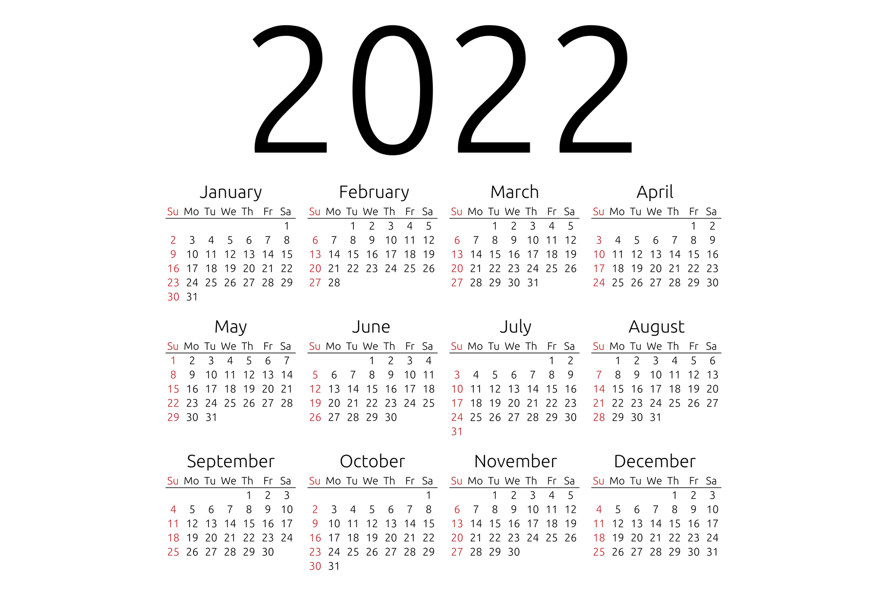 Vector calendar 2022, Sunday, a Graphic by inimalGraphic