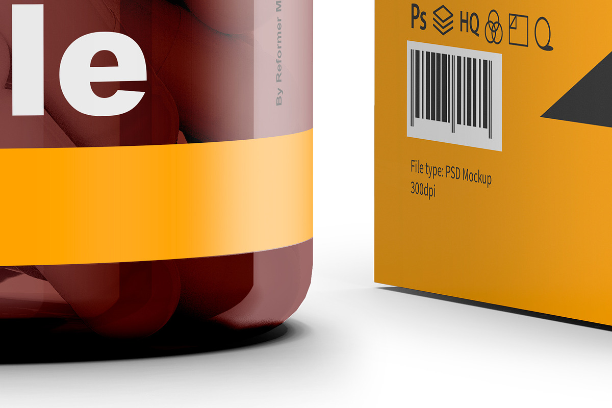 Amber Pills Box And Bottle Mockup, a Packaging Mockup by Reformer Mockup (Photo 6 of 6)