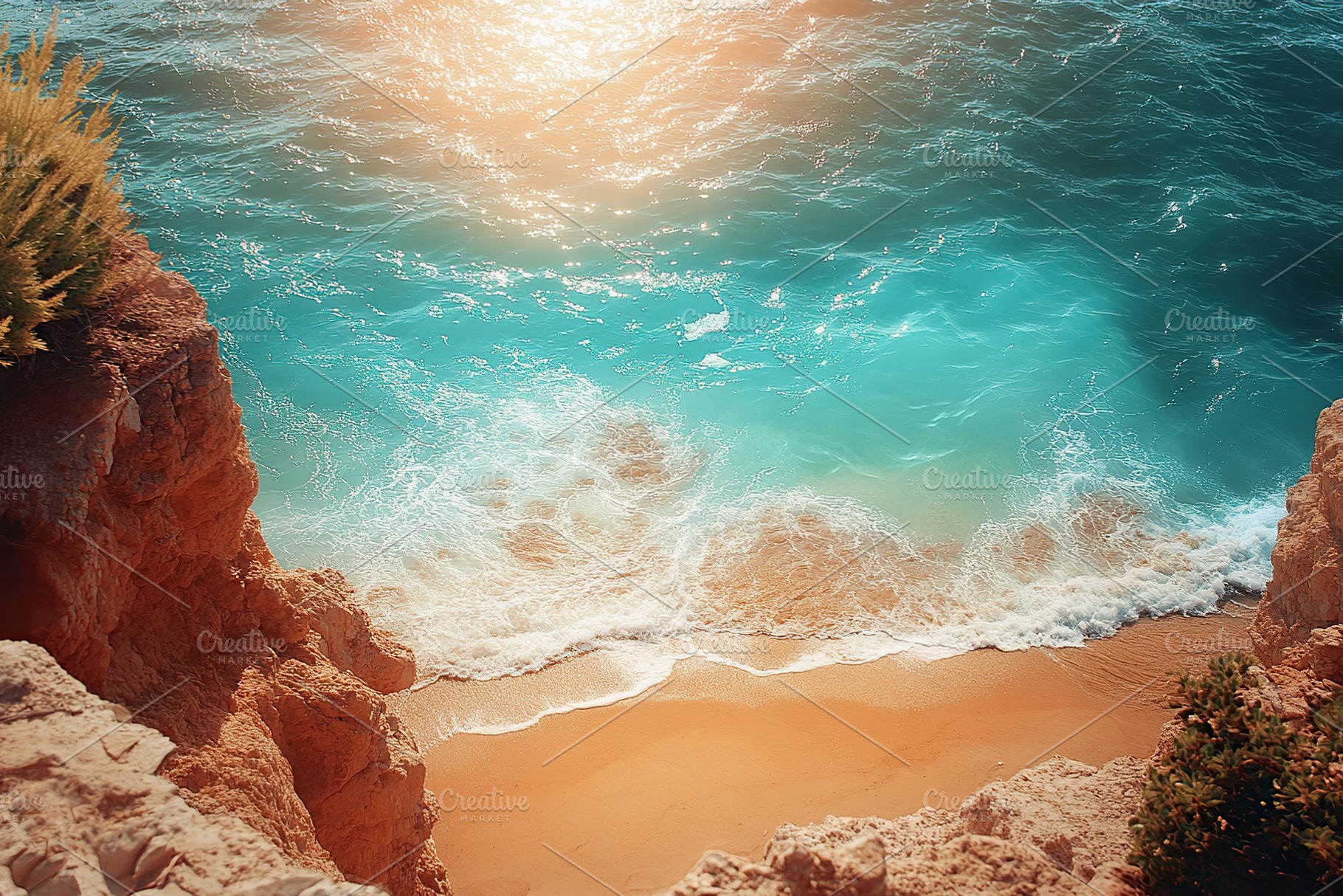 Stunning turquoise waves crashing on a golden sandy beach during a bright summe, a Nature Photo by AlyaAnd
