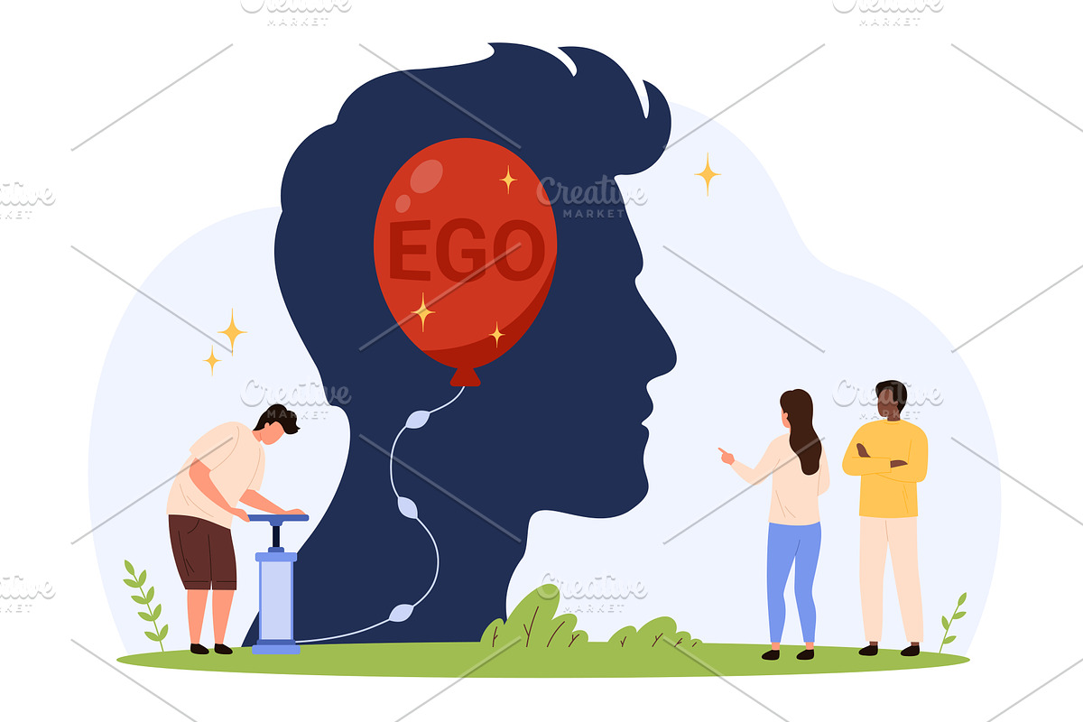 Inflating Ego Balloon Head, an Object Illustration by Flashvector