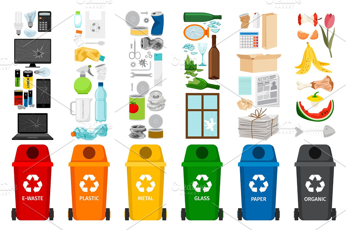 Garbage containers and types of trash, an Object Graphic by Stock-Smart ...
