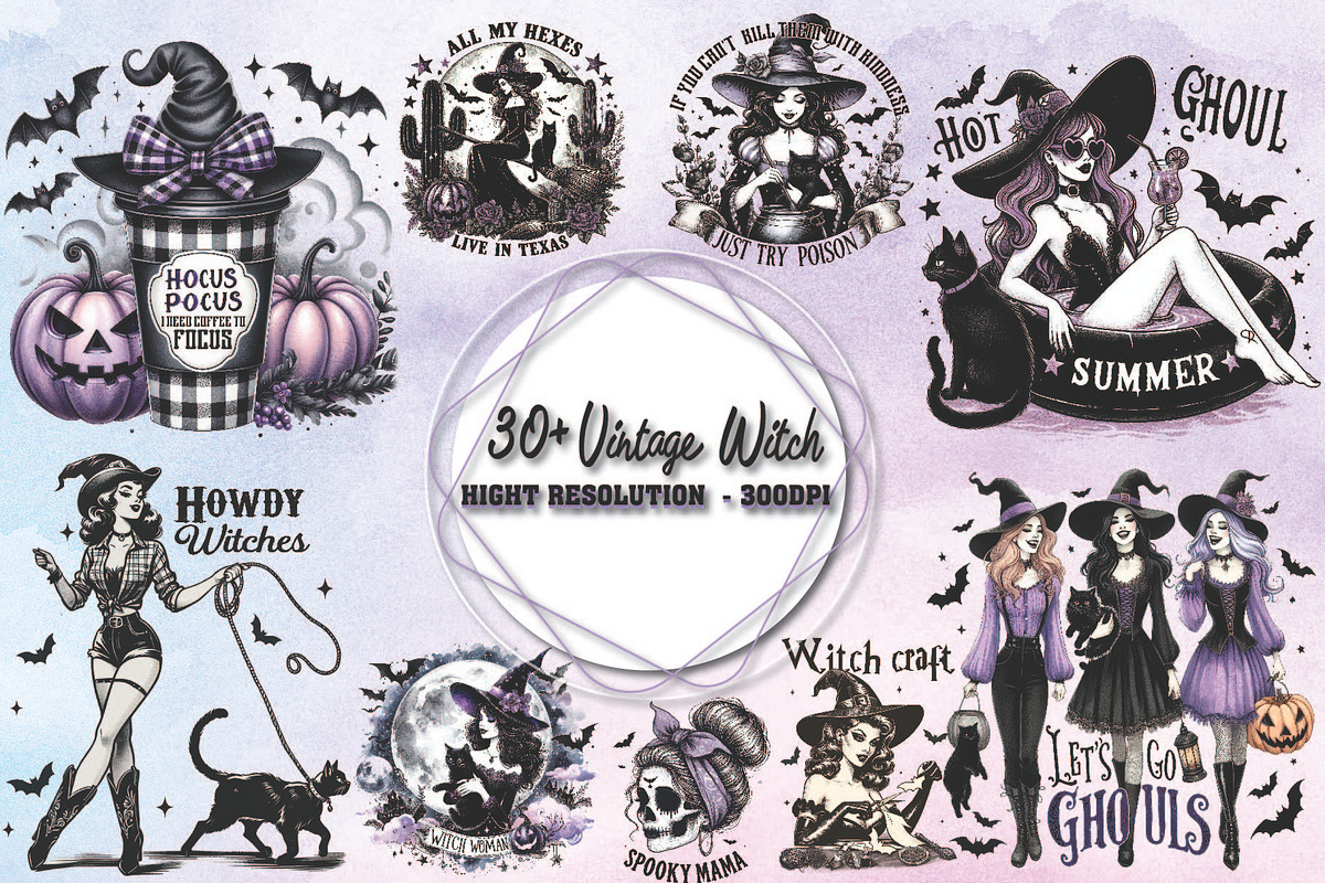 30 file Vintage Halloween Witch, an Object Graphic by Little Mango (Photo 1 of 4)